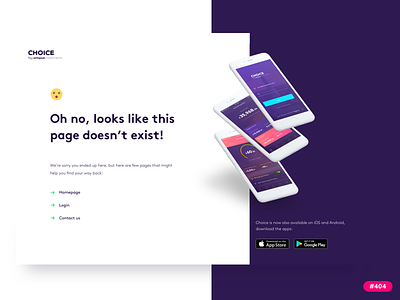 Error page redesign for Choice 404 design error page finance fintech ui ux webdesign