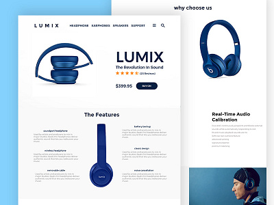 Lumix Headphone Landing Page add cart ecommerce landing page lumix product page uidesign web design webpage website