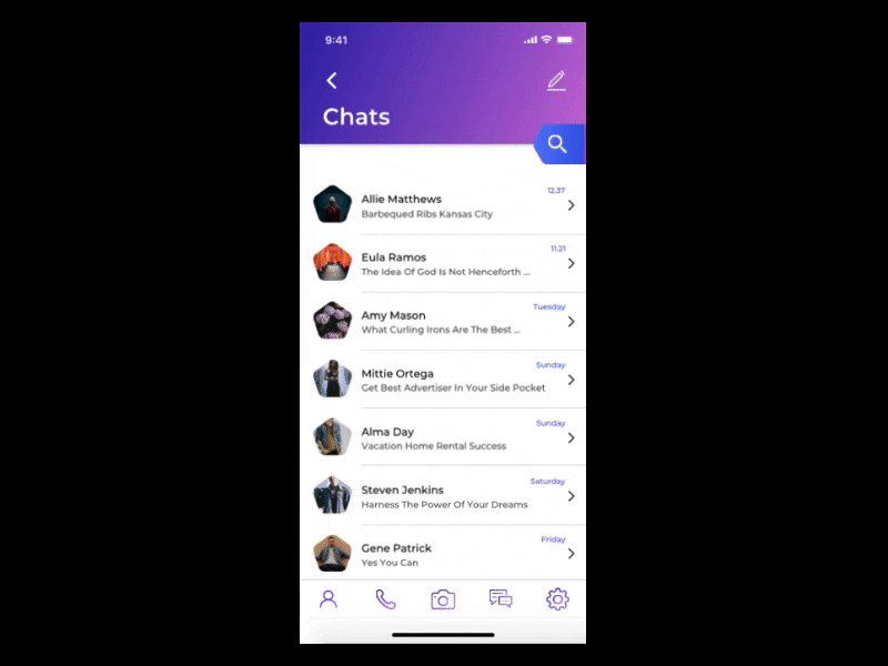 Chat animations animations app calls chat instant list screens video