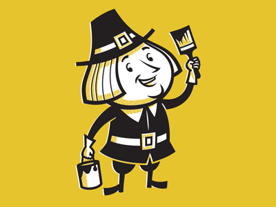 Pilgrim Character painting painter paint 1950s mid-century retro mascot character illustration cartoon pilgrim