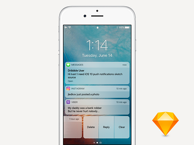 iOS10 Push Notifications Freebie alert apple download free ios notification push sketch source