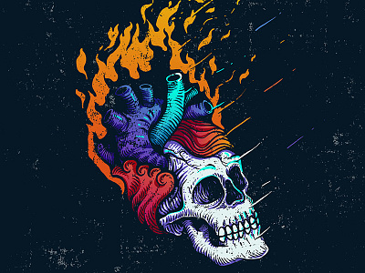 Arde tu corazón en mi draw fire heart illustration oldschooltattoo skull tattoo