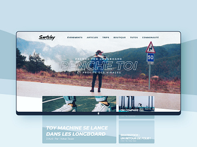 SURTSLEY - Longboard Webzine blue first shot french logo longboard skate skateboard ui ux web webdesign yohan texier