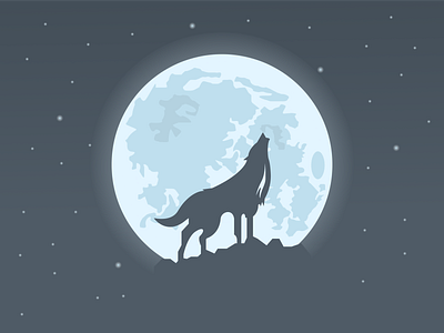 One With The Moon art illustration moon stars wolf