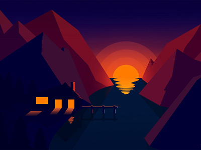 Sunset design flat illustration vector