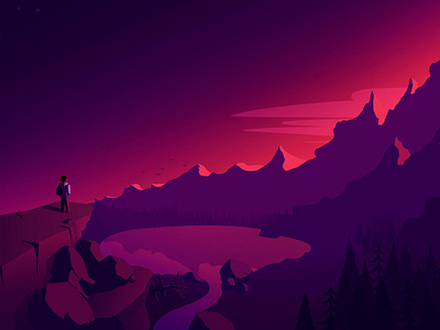 Looking At The Mountains design flat illustration vector