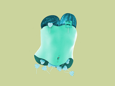 CANDY Collage: Part 5 - Melon Pop art body collage condom lollipop stomach watermelon
