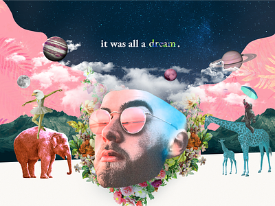 It was all a dream. animals collage art design face planets