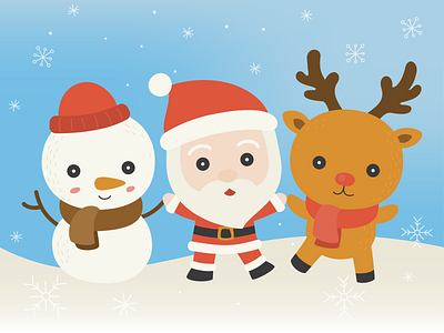 Merry Christmas cartoon character christmas cute flat design friends graphic design illustration merry reindeer santa snowman xmas