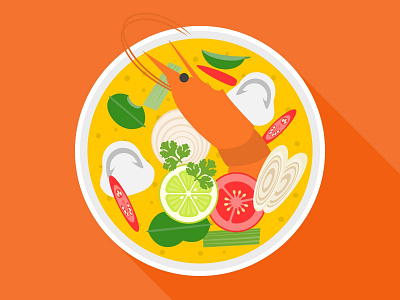 Thai spicy soup with shrimp (TOM YUM GOONG) cuisine design dishes flat flat design food food and drink illustration spicy soup thai thailand tom yum goong vector website