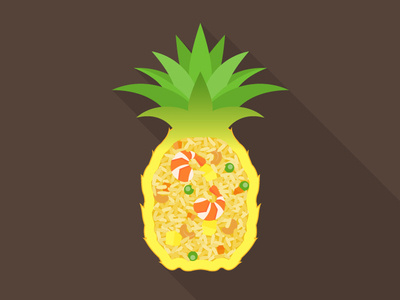 Thai cuisine : Baked rice with pineapple asian bangkok cuisine design dishes flat flat design food food and drink fried rice illustration phuket pineapple shrimp thai thailand vector