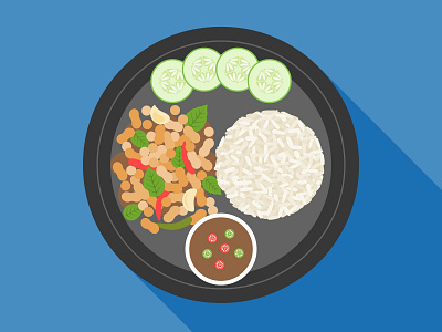 Stir fried chicken with chilli basil : Thai food Pad krapow asian bangkok basil chicken cuisine flat design food illustrator pad krapow phat kaphrao rice stirfried thai thai dishes thailand