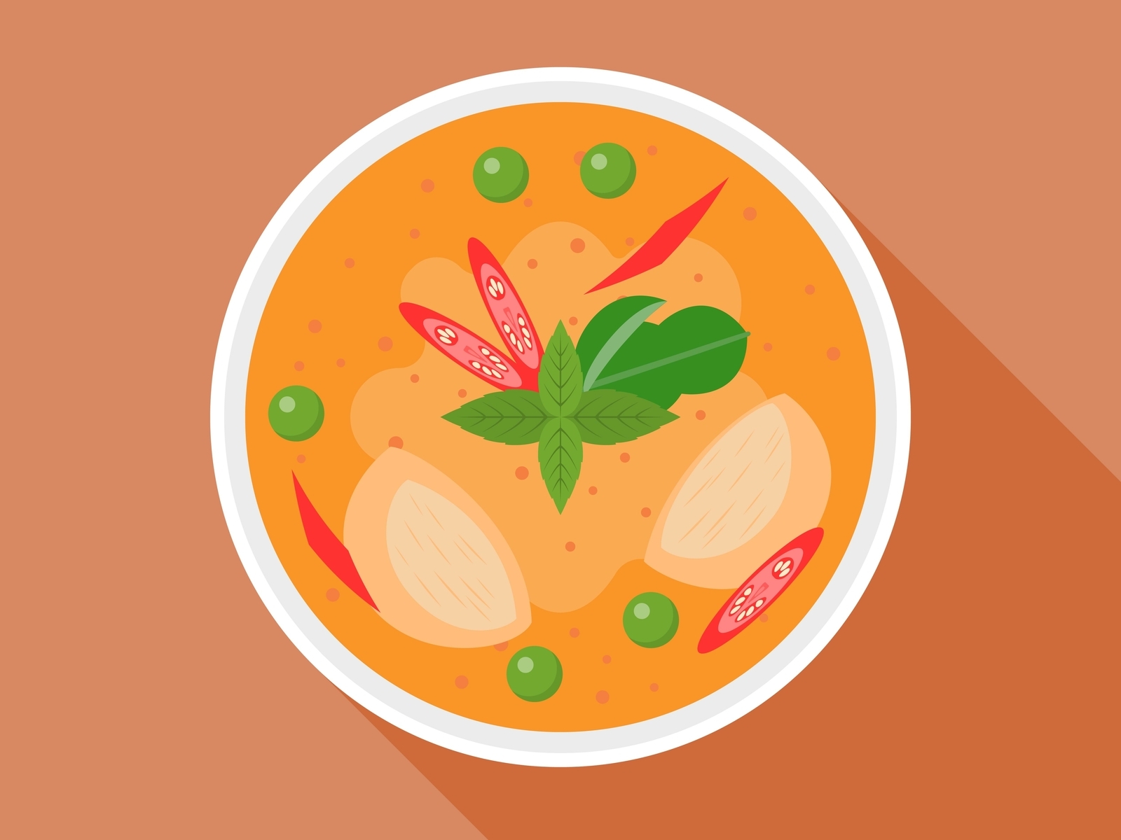 Red curry asian bangkok cuisine dishes flat flat design food food and drink illustration india thai thailand vector