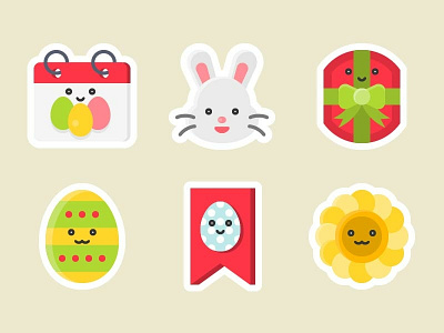 easter icon bookmark bunny calendar cute easter eggs flat design gift icon kawaii rabbit sunflower