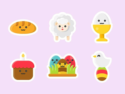 Free Easter sticker bread cake candle christian cute design easter easter eggs egg cup egg hunting flat flat design holiday icon kawaii sheep vector