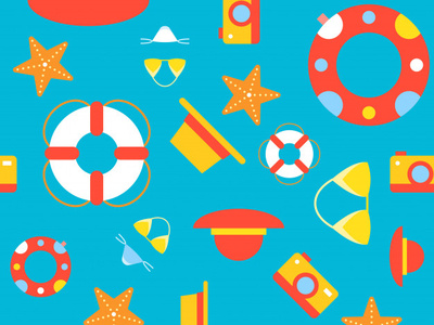 Free Summer Seamless Pattern background bikini camera cute flat design icon illustration pattern retro starfish summer swim vector