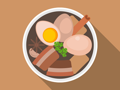 Eggs and pork in brown sauce asian bangkok cuisine design dishes flat design food food and drink illustration thai thailand vector