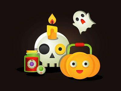BOO! halloween icon set black magic cute eyeball flat design ghost gradient halloween party icon illustration landing page lantern skull spooky trick or treat witches