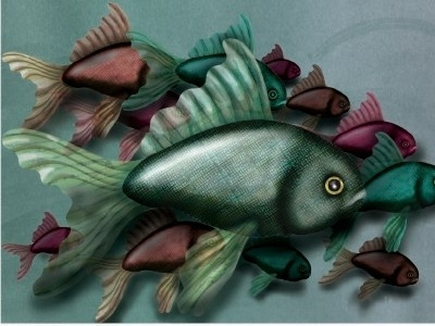 Fishes in the sea fish illustration handmade textures illustration illustrator mixed media