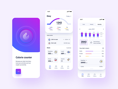 Calorie Counter App app calorie counter design diet fit fitness food health interface ios macro minimal mobile nutrition tracker ui uidesign ux uxui