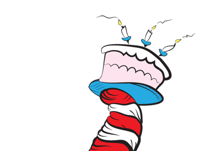 Seussy blue cake illustration quirky red seuss stripes whimsy