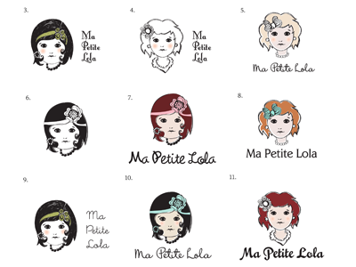 Ma Petite Lola Logo Variations black eyes face fashion hand drawn illustration lips logo sketch swirls vintage