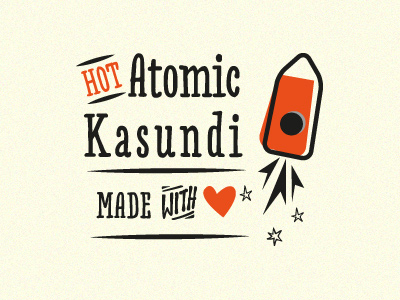 Hot Atomic Kasundi black flames hand drawn heart red retro rocket sketch stars typography
