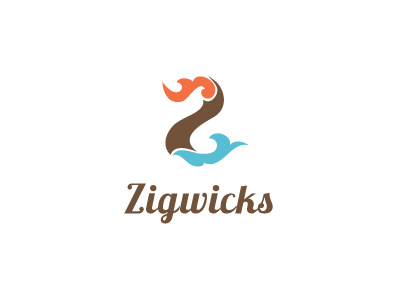 Zigwicks Logo blue brown flames logo monogram orange retro script typography water waves