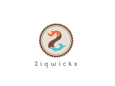 Zigwicks Logo V1 blue brown flames logo monogram orange retro typography water waves