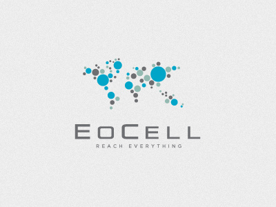 EoCell V3 blue globe gray green logo map network technology world
