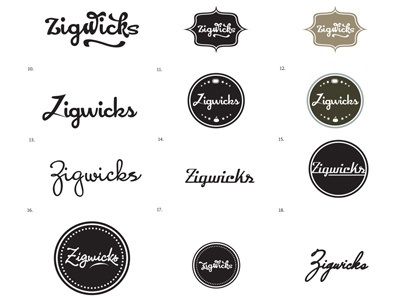 Zigwicks Custom And Modified Type black crest hand drawn logo retro script seal typography