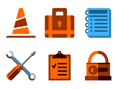 more flat icons blue briefcase cone flat icon lock notepad orange safety screwdriver security settings tool tools utility wrench