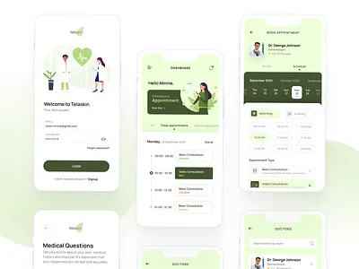 Telaskin - Online medical service app design appointment behance case study design doctor healthcare illustration ios online prerna ui ui ux