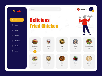 Pizzasta! Delicious Fried Chicken chef chicken fastfood kitchen panel pasta pizza platform web