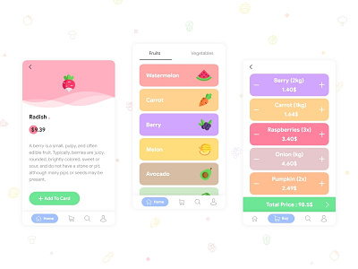 fruit store concept app basket buy color colorful fruit hellodribbble pattern product purchase tab ui uiux ux