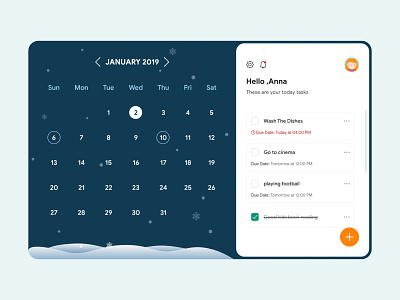 Calendar With To Do List 2019 add calendar calendar2019 color concept creative january mounth notification profile reminder setting snow todo todolist web week winter