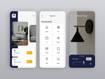 Smart Home App app color cta button home increase lamp livingroom menu minimal minimalist pattern power powerbutton product profile smart smarthome