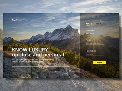 Lux Getaways - Sign Up Page