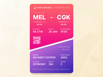 Daily UI - 024 Boarding Pass airlines boarding boarding pass dailyui design gradient graphic illustration pass plane plane ticket travel trendy ui