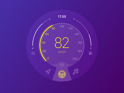 Daily UI - 034 Car Interface car car dashboard car interface dailyui dailyui 035 dashboard design fuel glow graphic heat high tech interface interface design purple speed speedometer ui yellow