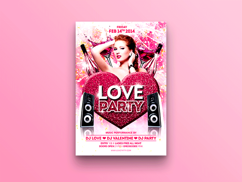Love Party Flyer celebrate dance glitter heart love nightclub party flyer pink pink champagne print template sexy valentine