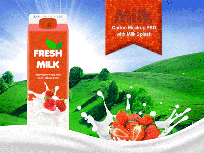 Milk Carton Mockup beverage carton mockup chocolate splash fresh fruit milk juice labels milk carton milk splash orange product mockup strawberry
