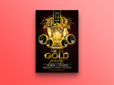 Rich Gold Party Flyer coin event poster flyer template glitter gold money music nightclub party flyer red rich flyer speaker