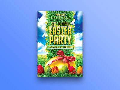 Easter Party Flyer Template bird easter egg event poster festival flyer template golden egg grass green happy easter party flyer sky spring