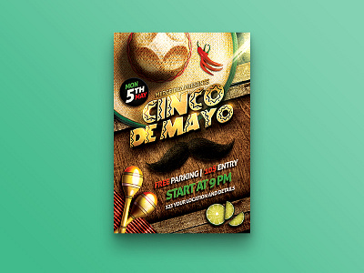 Cinco De Mayo Flyer 5 de mayo celebration chill pepper cinco de mayo festival holiday mayo mexico mustache party nacho sombrero wood