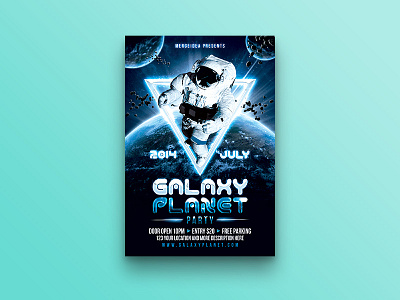Galaxy Planet Party Flyer astronaut dance disco electronic futuristic galaxy invitation nebula party flyer planet techno triangle