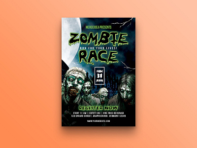 Zombie Race Flyer cartoon castle event halloween horror invite register scary template walking dead zombie zombie run