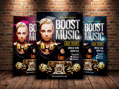 Boost Music Flyer concert dj electronic music flyer invitation night club party photoshop punk rock music speaker template