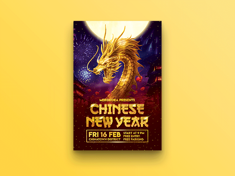 Chinese New Year Golden Dragon Flyer celebration china town chinese new year dragon festival golden holiday poster rich traditional wealth zodiac
