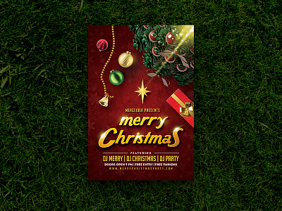 Merry Christmas Party Flyer christmas christmas eve december event flyer flyer template gifts glitter gold holiday merry christmas ornaments party flyer photoshop template poster santa snow star warm winter xmas